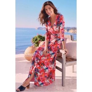 Soft Surroundings Le Jardin Bright Floral Wrap Maxi Dress